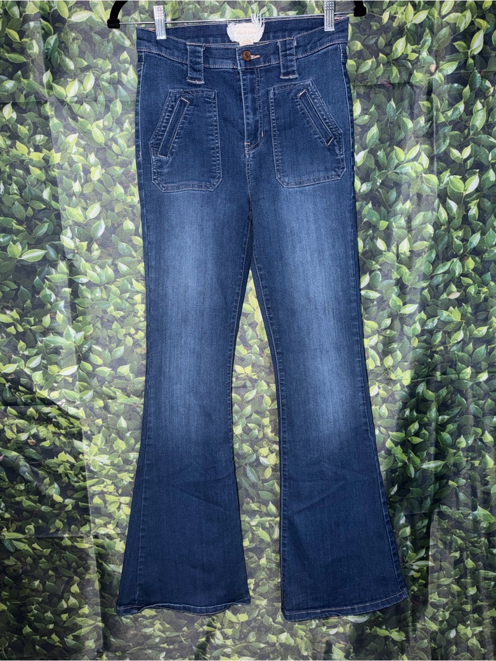 Altar'd State Dark Blue Flare Jeans with Front Patch Pockets